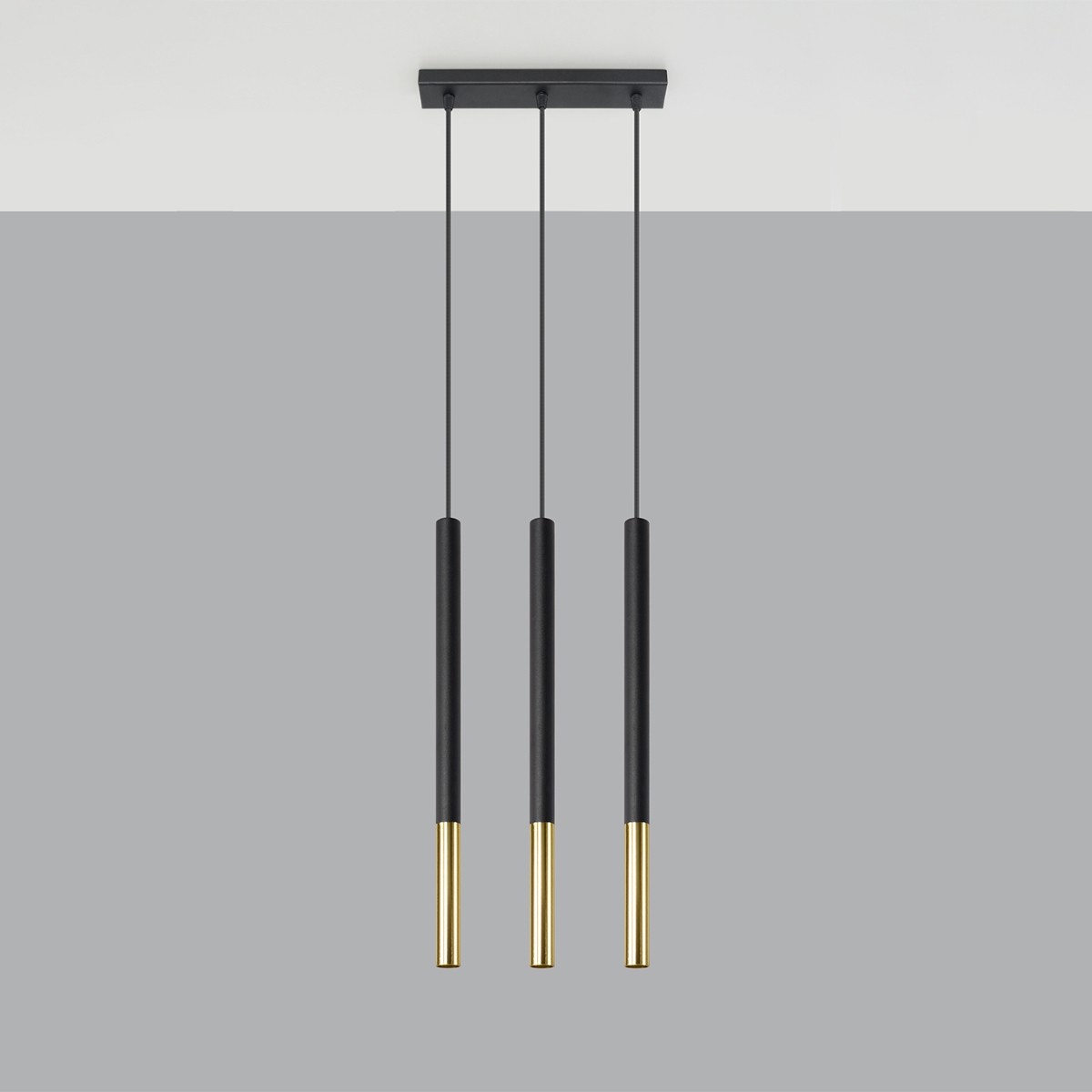 Mozaica Black & Gold Bar Pendant Light, 3 Lamp, Metal, 30cm Length