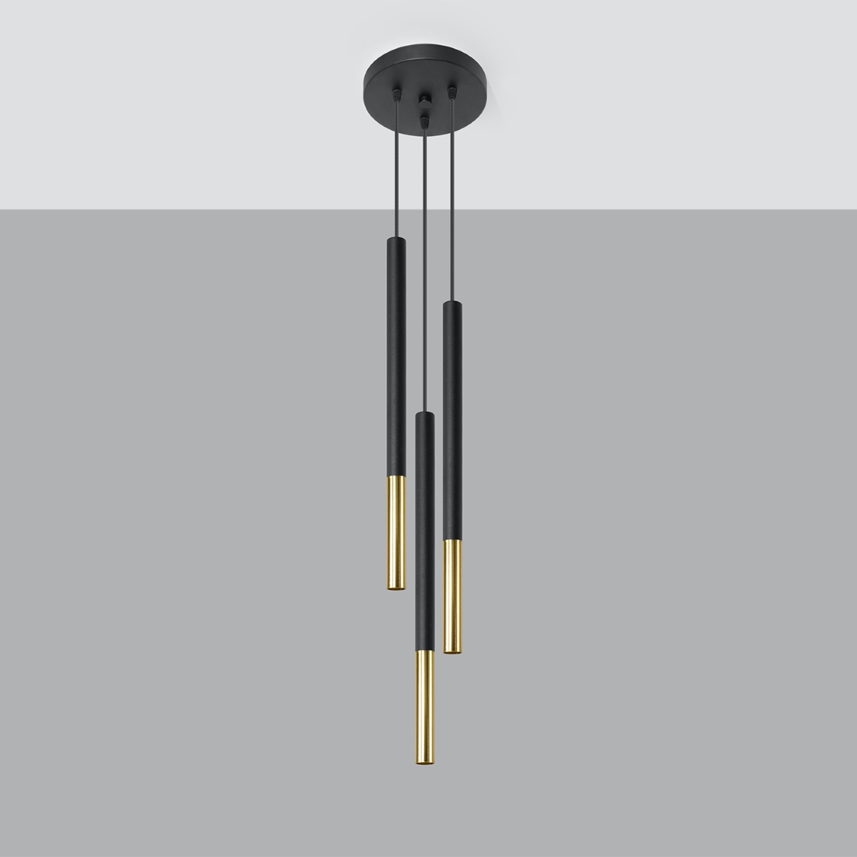 Mozaica Black & Gold Multi Drop Pendant Lamp, 3 Light, Metal, 20cm Diameter