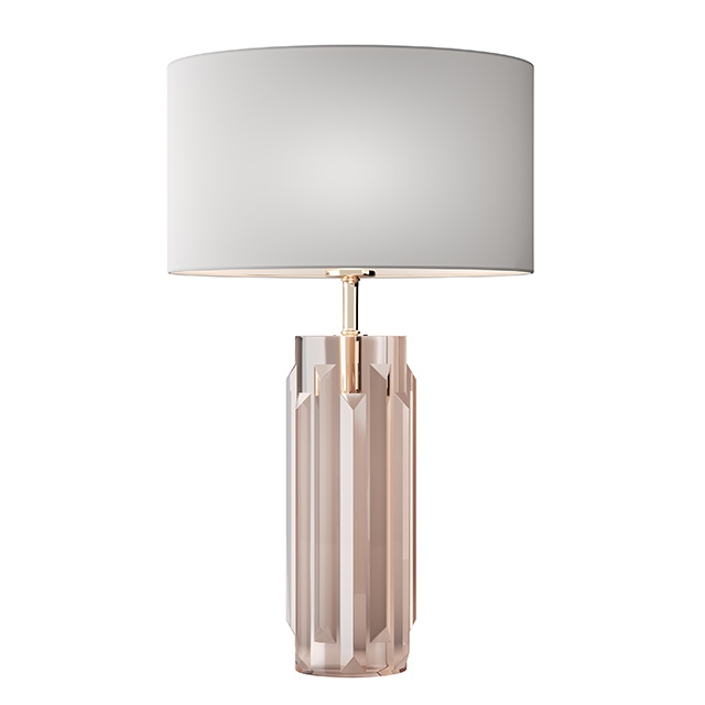 Muse Glass Table lamp, Gold Metal, Clear, White Fabric Shade, 32cm Wide — view 2