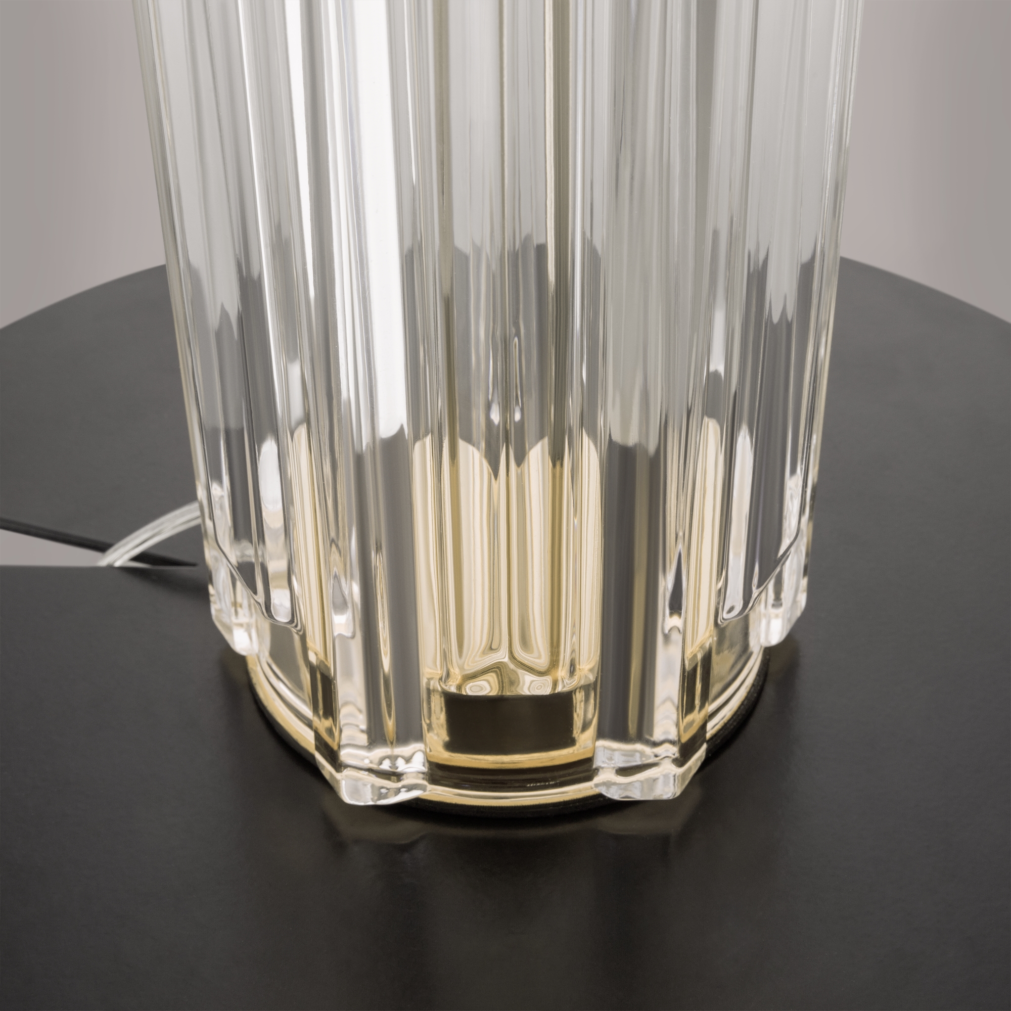 Muse Glass Table lamp, Gold Metal, Clear, White Fabric Shade, 32cm Wide — view 4