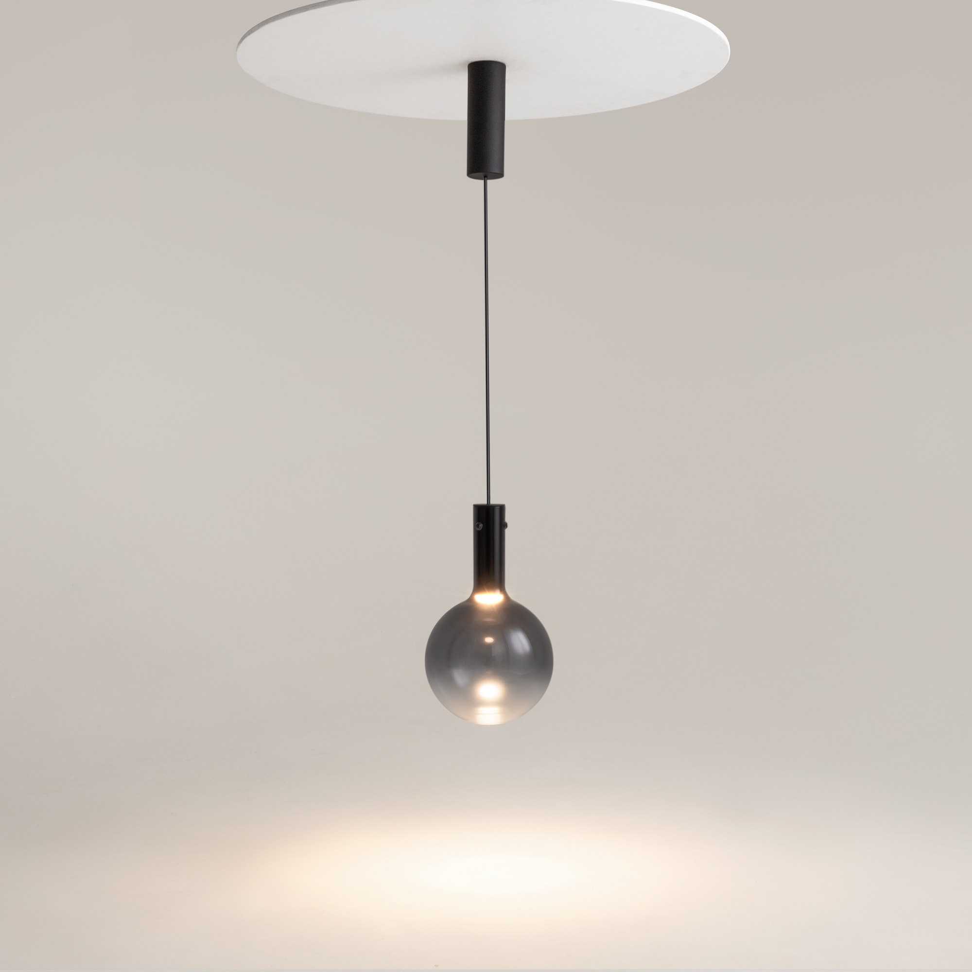 Nebula Small Smoked Blown Glass Pendant Lamp, Black Metal, 3000K LED, 20CM Diameter — view 2