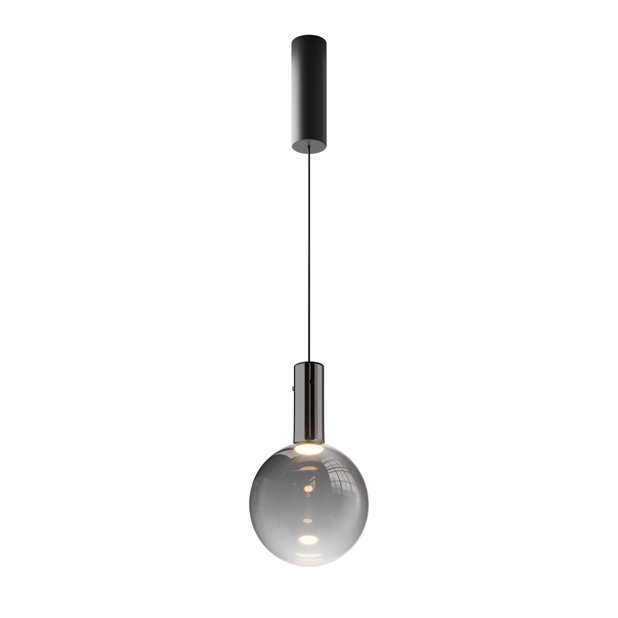 Nebula Small Smoked Blown Glass Pendant Lamp, Black Metal, 3000K LED, 20CM Diameter
