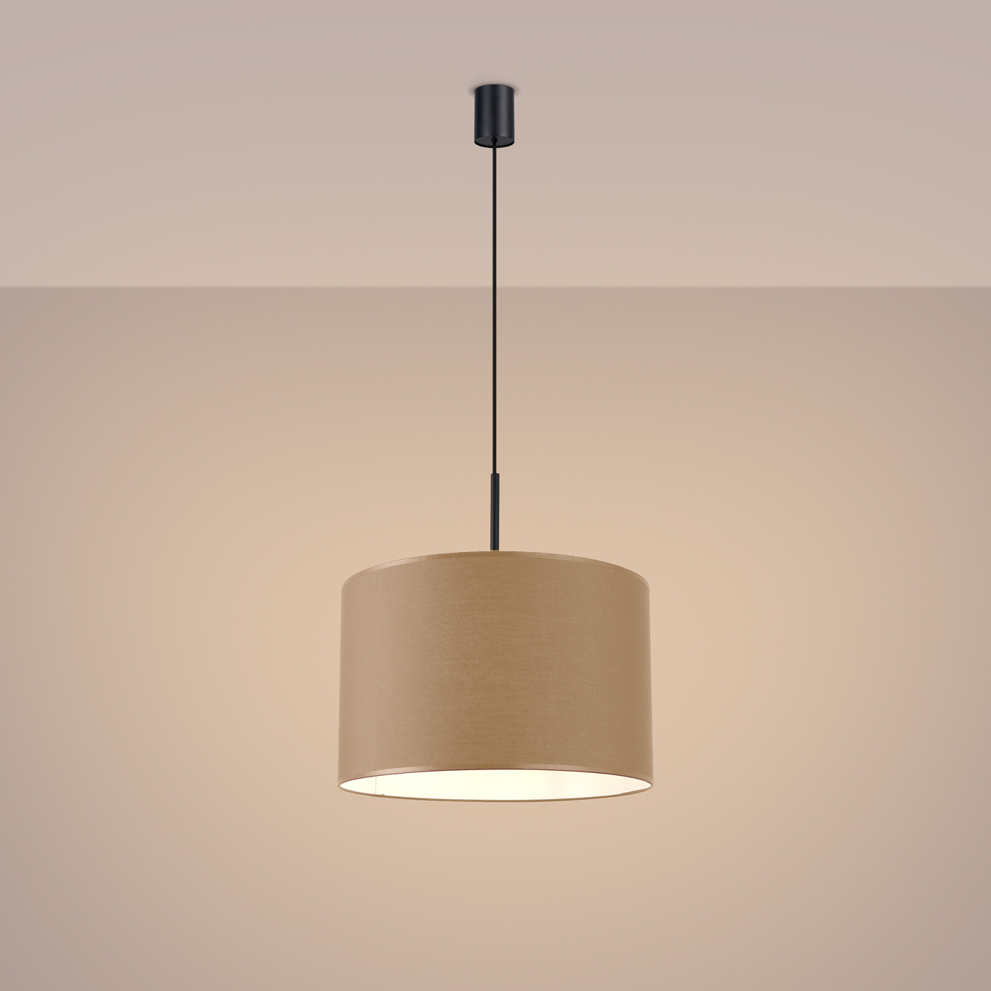 Evra Pendant Lamp, 1 Light, Taupe Fabric Shade, Black Metal, 40cm Wide