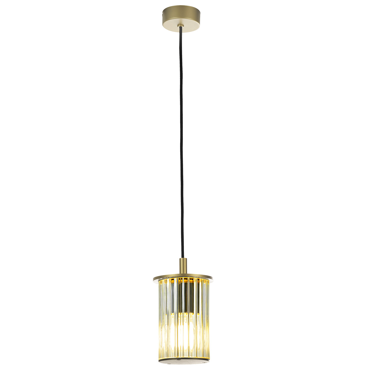 Nordfor IP44 Pendant Lamp, Gold, Ribbed Glass, 1 Light, 12cm Width
