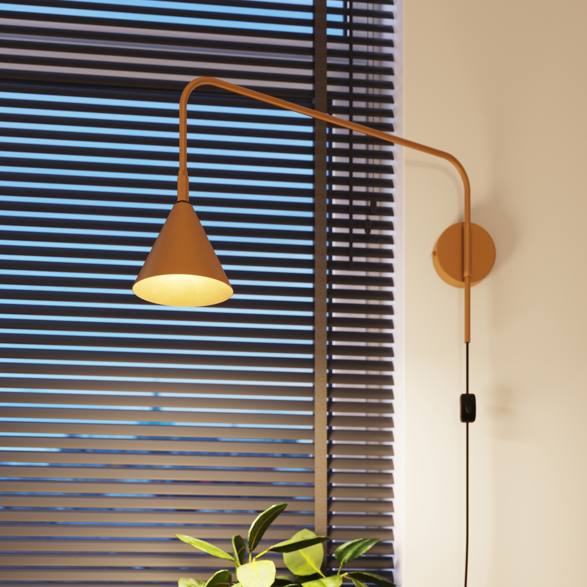 Knox Gold Plug-In Wall Light, Extended Swivel Arm, 61cm Depth