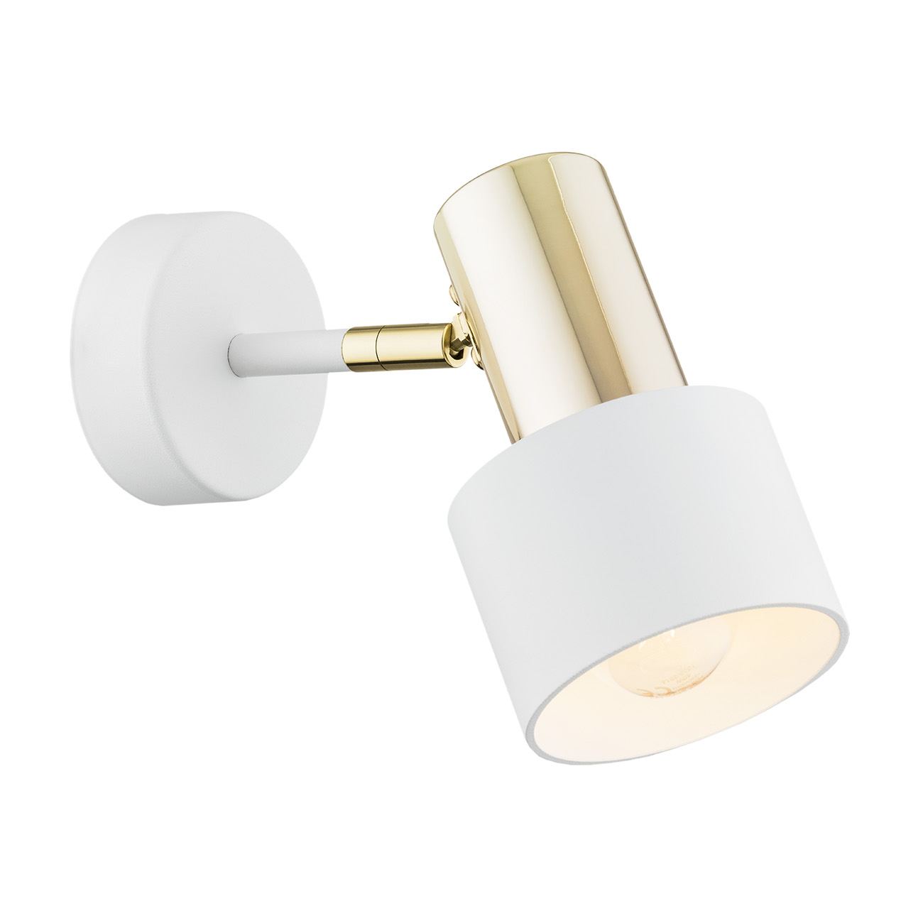 Oria White Wall Spotlight, 1 Light, Brass Detail, Ceiling Mountable, Adjustable