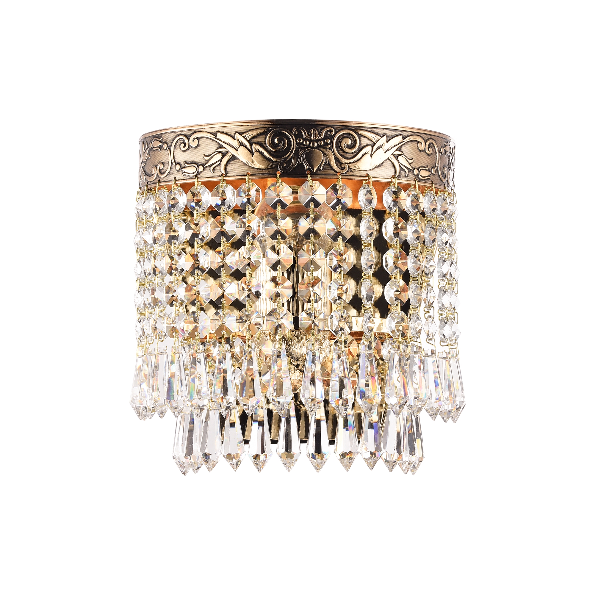 Palace Antique Gold Wall Light, Clear Crystal Glass, Metal, 1 Light, 17cm Wide