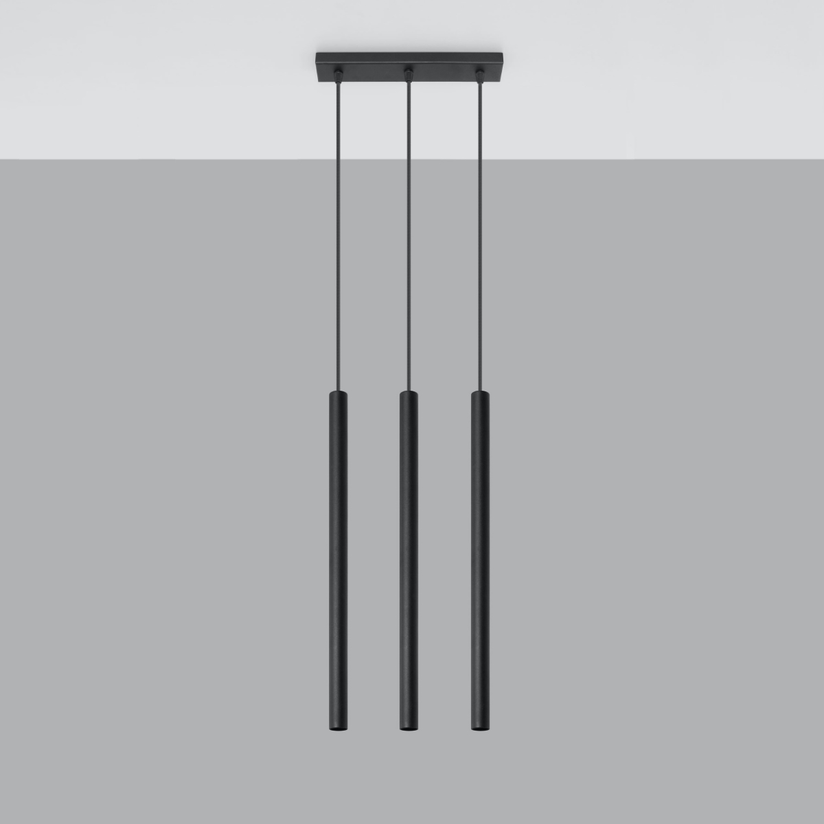 Vaslow 3 Light Bar Pendant Lamp, Black Metal, 30cm Length