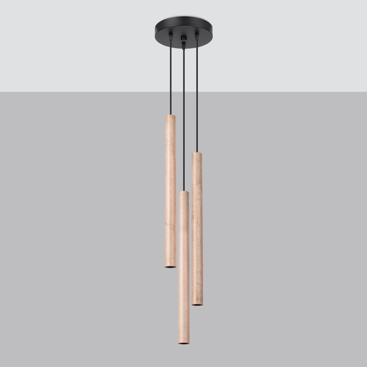 Vaslow 3 Lamp Multi Drop Tube Pendant Lamp, Light Wood, 19.5cm Diameter
