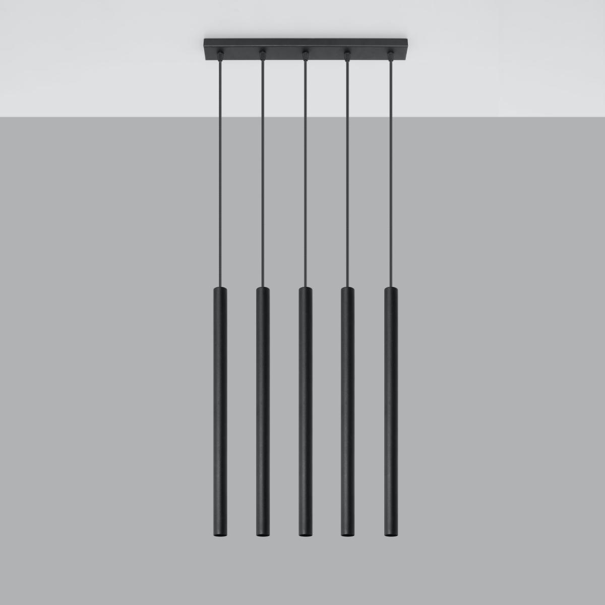 Vaslow 5 Lamp Bar Pendant Light, Black Metal Tubes, 45cm Length