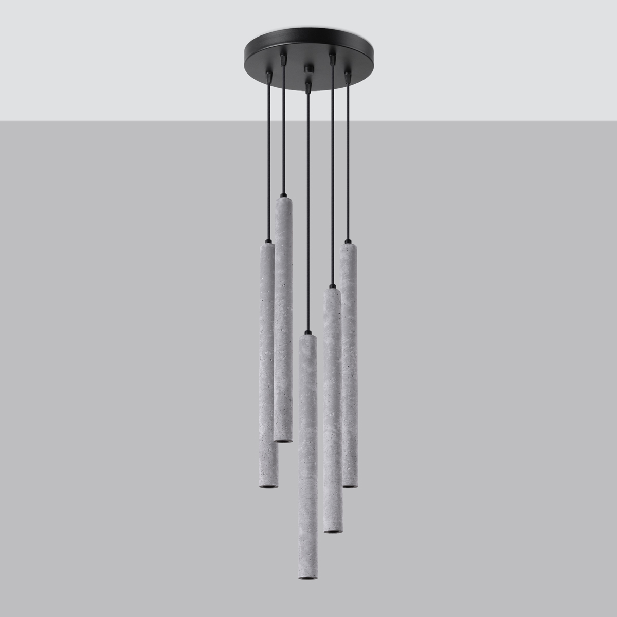 Vaslow 5 Lamp Multi Drop Tube Pendant Lamp, Concrete Grey, 25cm Diameter