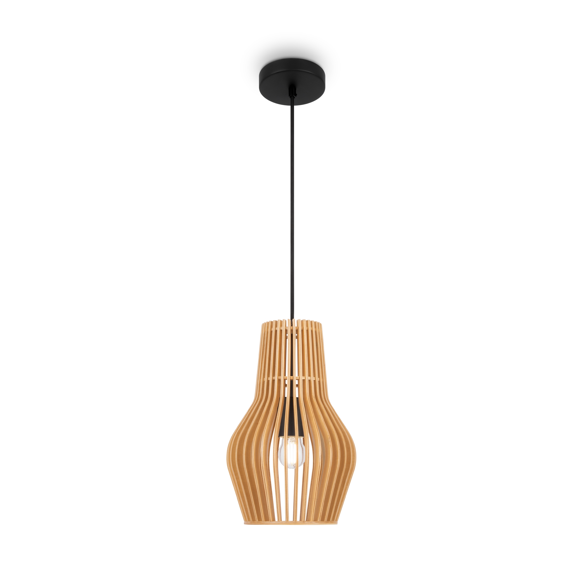 Roots Medium Wood Pendant Lamp, Beige & Black, 30cm Diameter