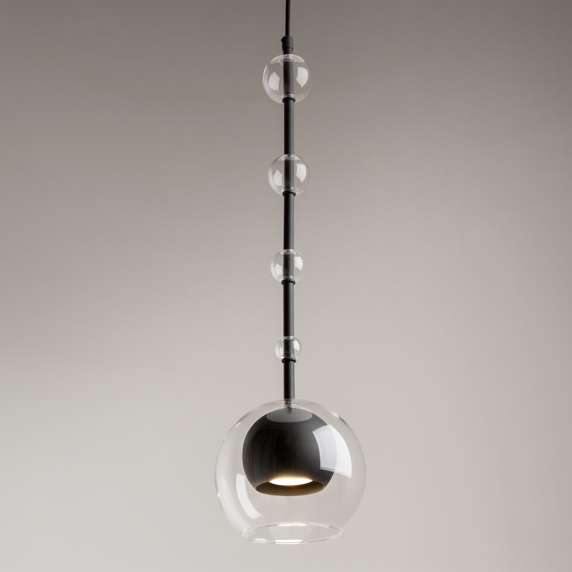 Ros Black Pendant Lamp, Clear Glass Globes, GU10, 16cm Diameter