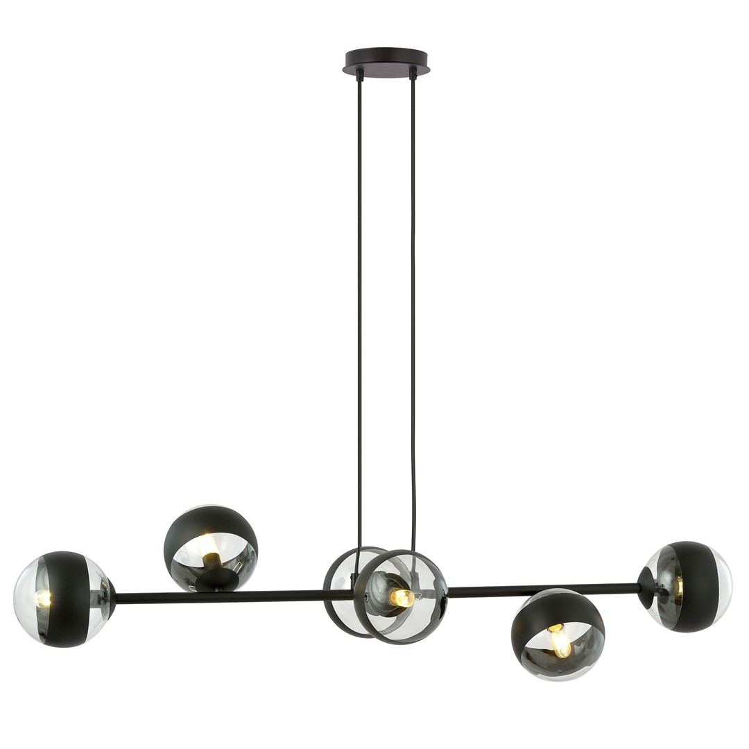 Rostin Linear Pendant Lamp, 6 Light, Clear/Stripe Glass, Black, 110cm