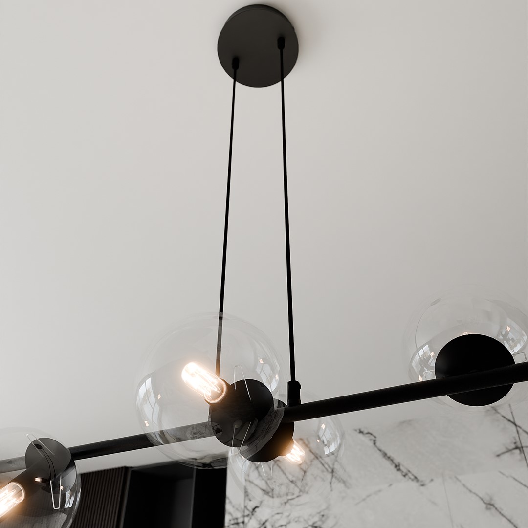 Rostin 6 Light Pendant Lamp, Black, Clear Glass, 110cm — view 4