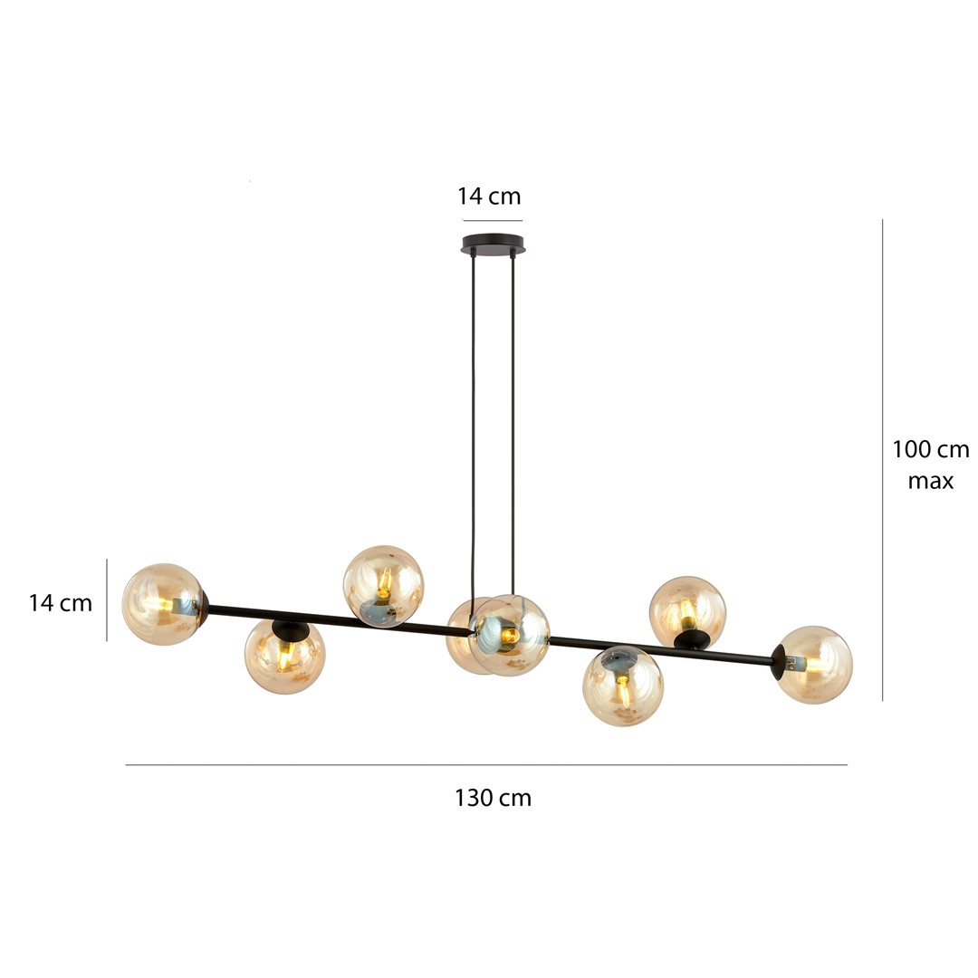 Rostin Pendant Lamp, 8 Light, Amber Glass, Black, 130cm — view 2