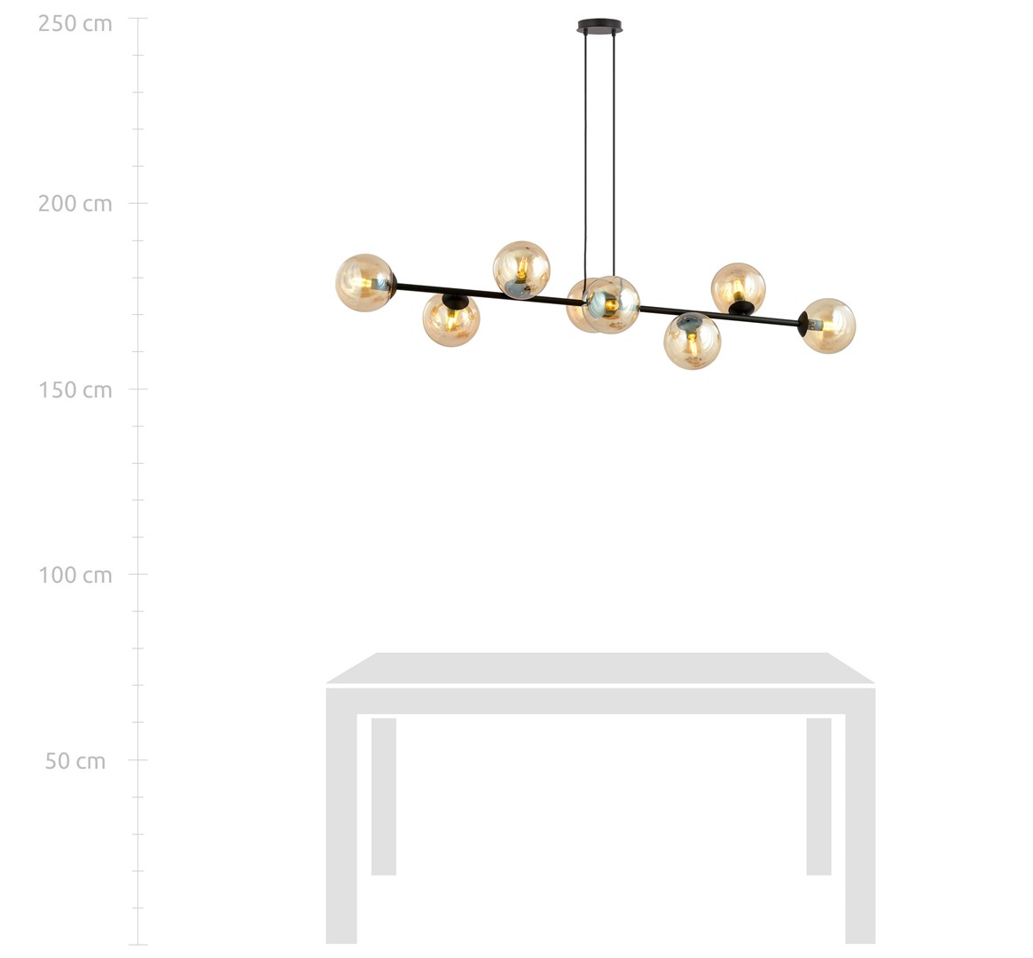 Rostin Pendant Lamp, 8 Light, Amber Glass, Black, 130cm — view 3