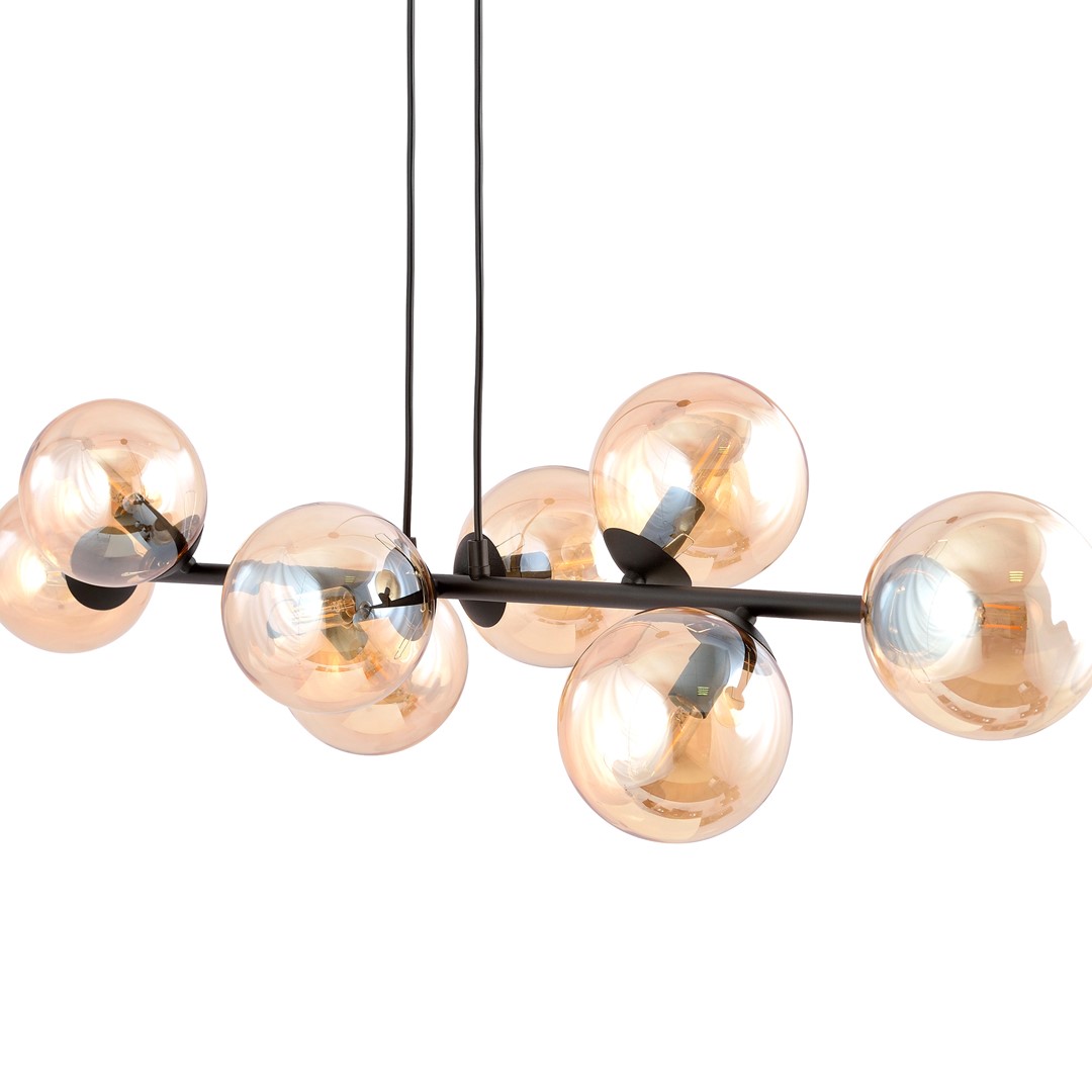 Rostin Pendant Lamp, 8 Light, Amber Glass, Black, 130cm — view 4