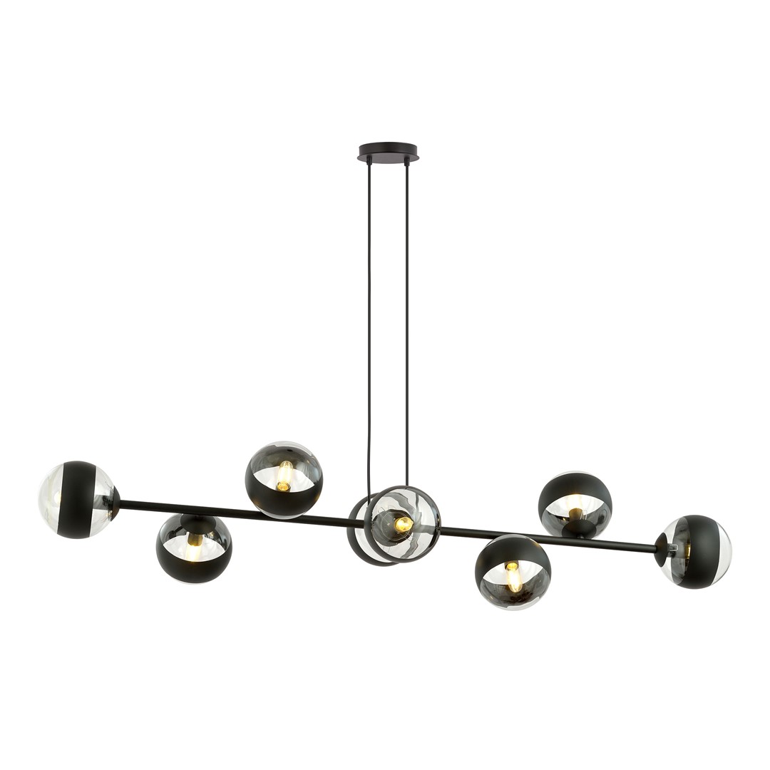 Rostin Linear Pendant Light, 8 Lamp, Clear/Stripe Glass, Black, 130cm