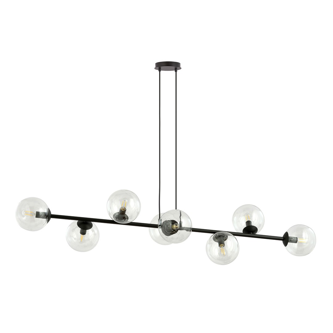 Rostin 8 Lamp Pendant Light, Black, Clear Glass, 130cm — view 2