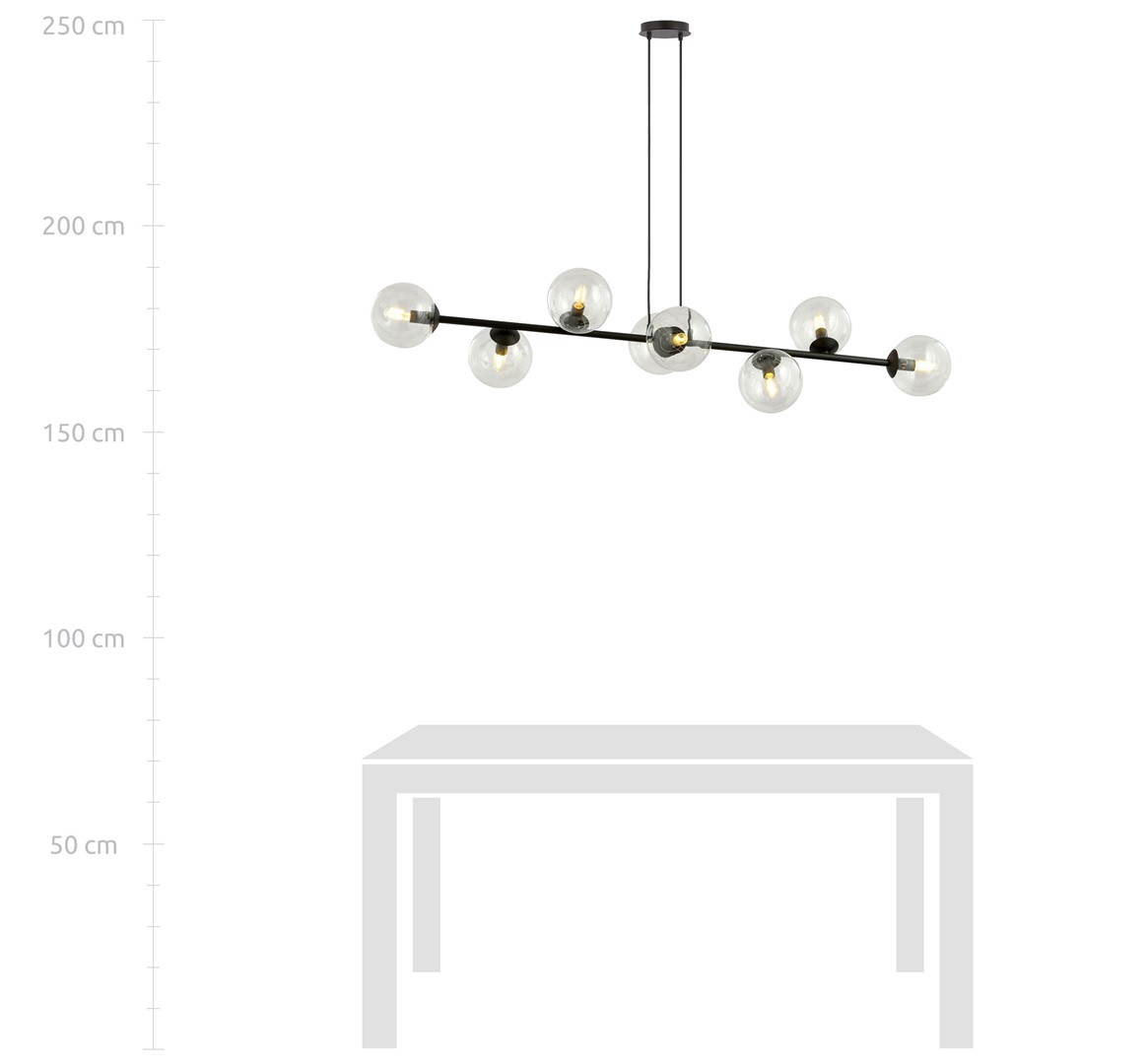 Rostin 8 Lamp Pendant Light, Black, Clear Glass, 130cm — view 4