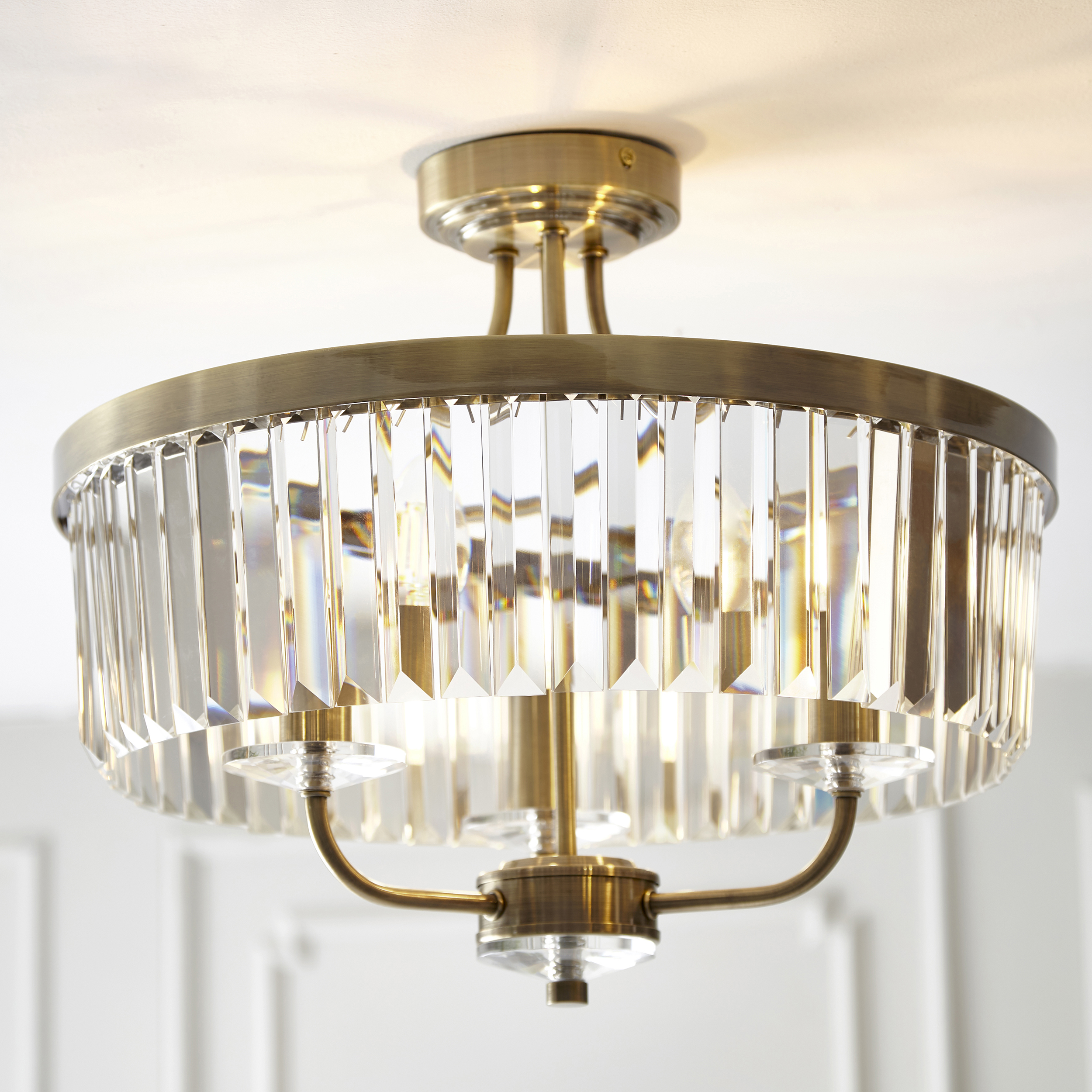 Quasar Semi Flush Ceiling Light, Brass, 45cm