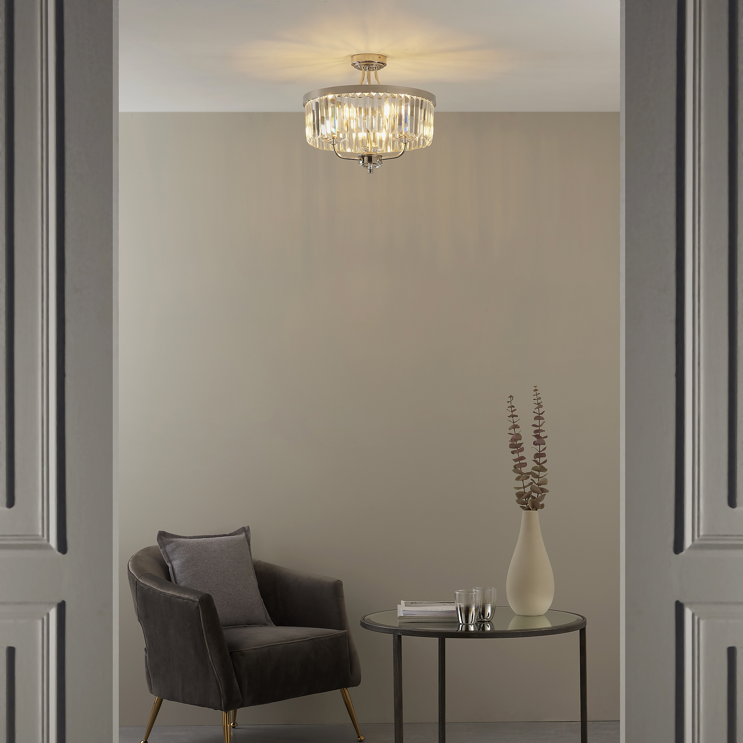 Quasar Semi-Flush Ceiling Lamp, Polished Nickel, 45cm — view 2