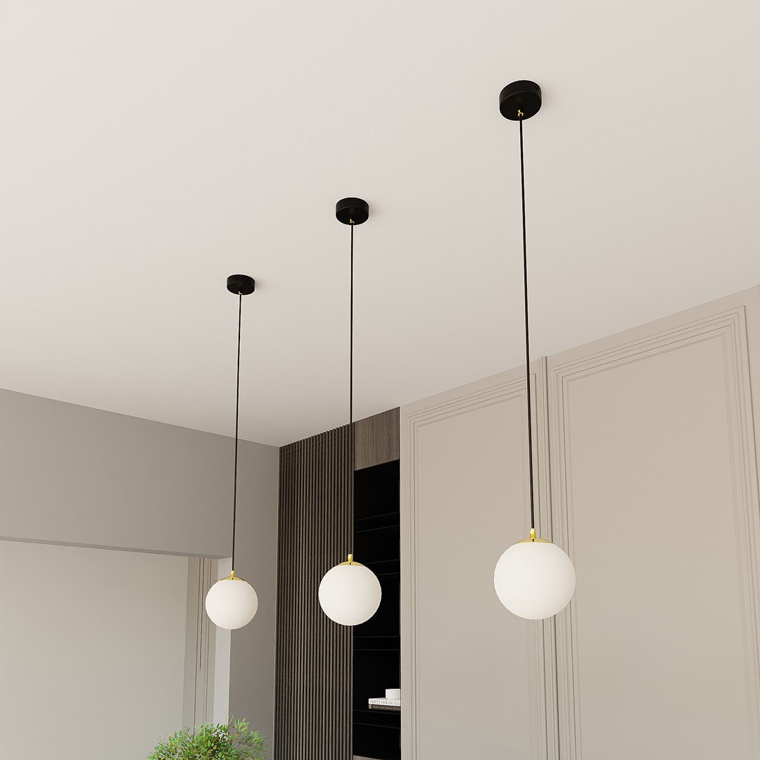Ryell Single Pendant Lamp, Black, Gold, Opal Glass, 14cm — view 3