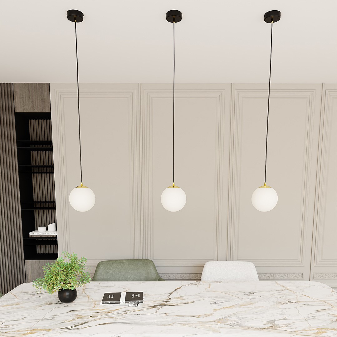 Ryell Single Pendant Lamp, Black, Gold, Opal Glass, 14cm — view 4