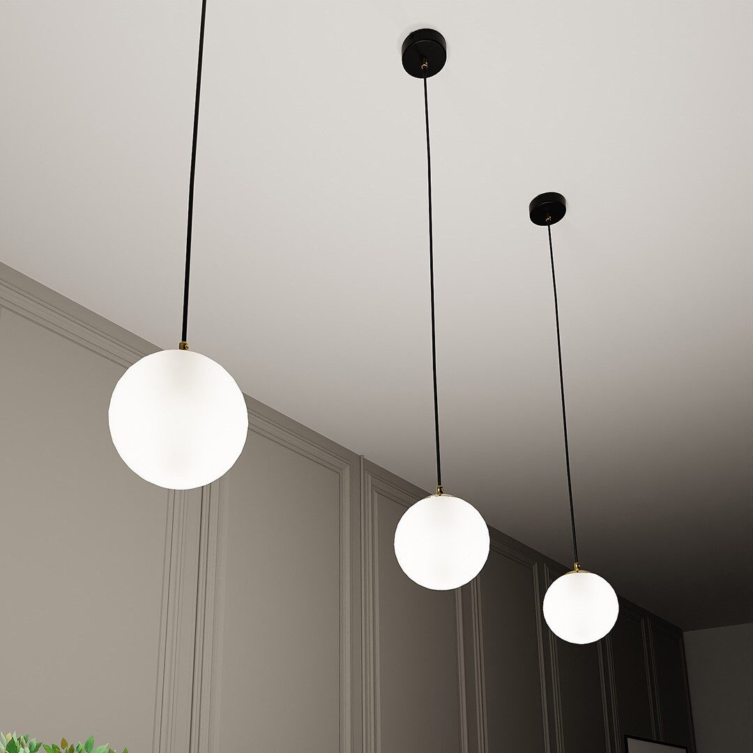 Ryell Single Pendant Lamp, Black, Gold, Opal Glass, 14cm — view 2
