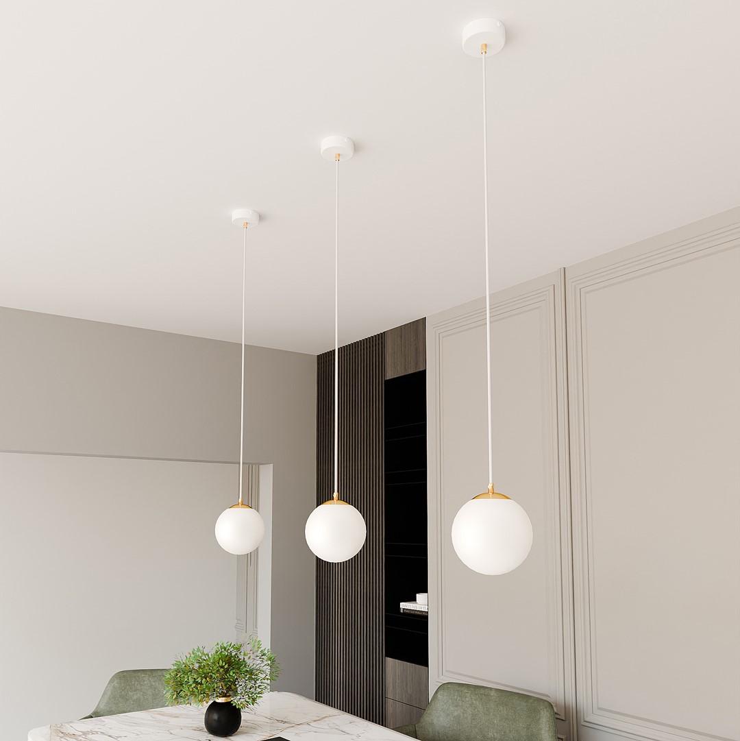 Ryell Single Pendant Lamp, White, Opal Glass, 14cm — view 2