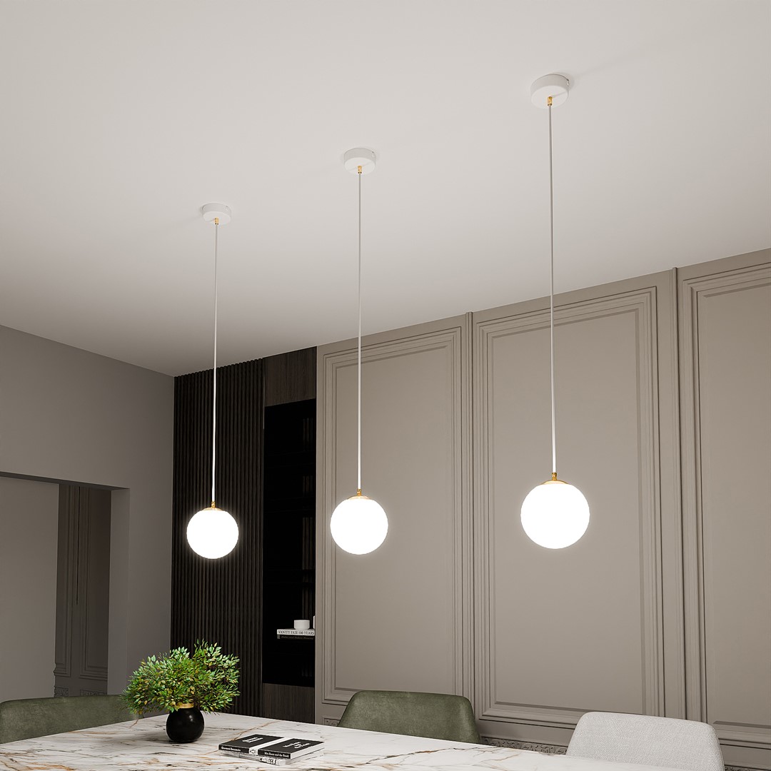 Ryell Single Pendant Lamp, White, Opal Glass, 14cm — view 3