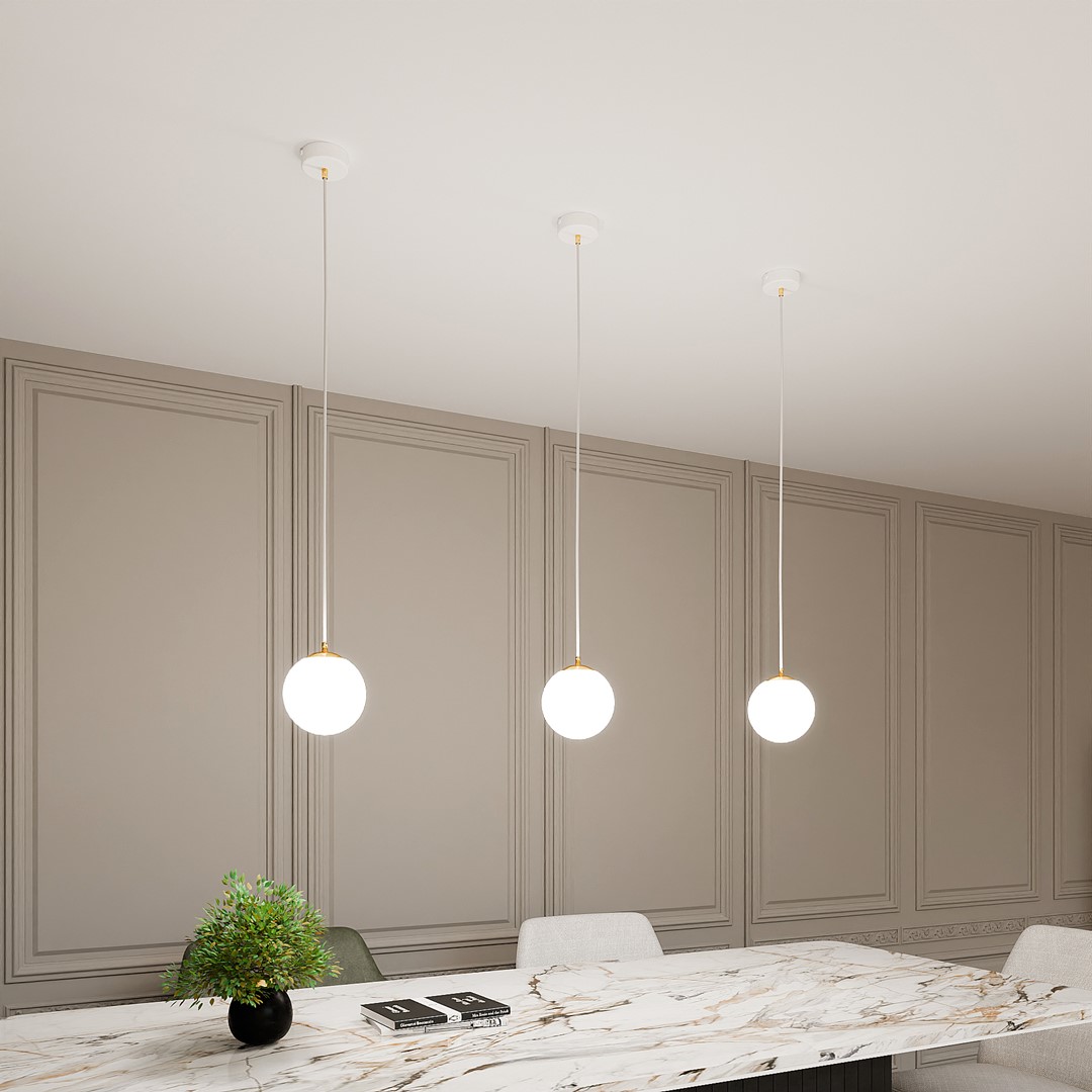 Ryell Single Pendant Lamp, White, Opal Glass, 14cm — view 4