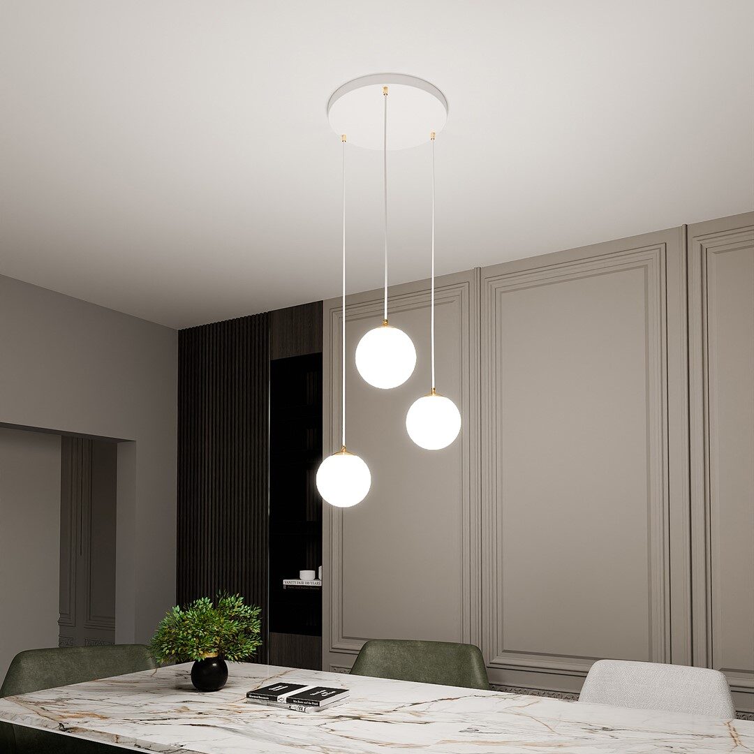 Ryell 3 Lamp Pendant Light, White, Opal Glass, 40cm — view 2