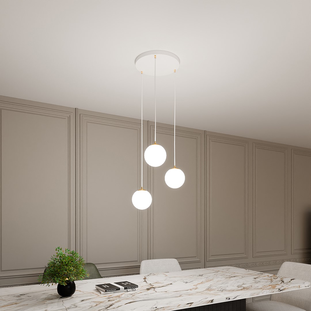 Ryell 3 Lamp Pendant Light, White, Opal Glass, 40cm — view 3