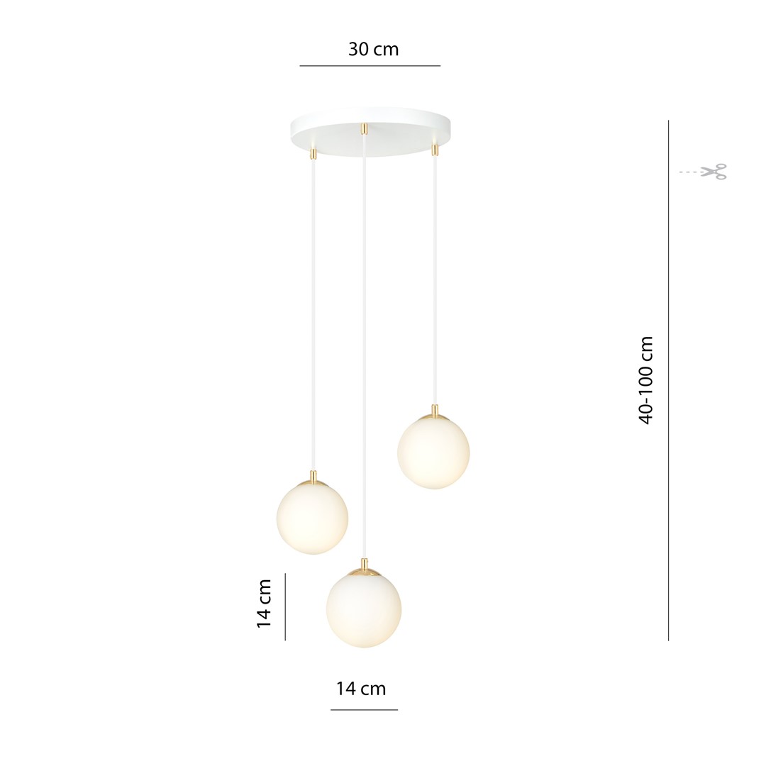 Ryell 3 Lamp Pendant Light, White, Opal Glass, 40cm — view 4