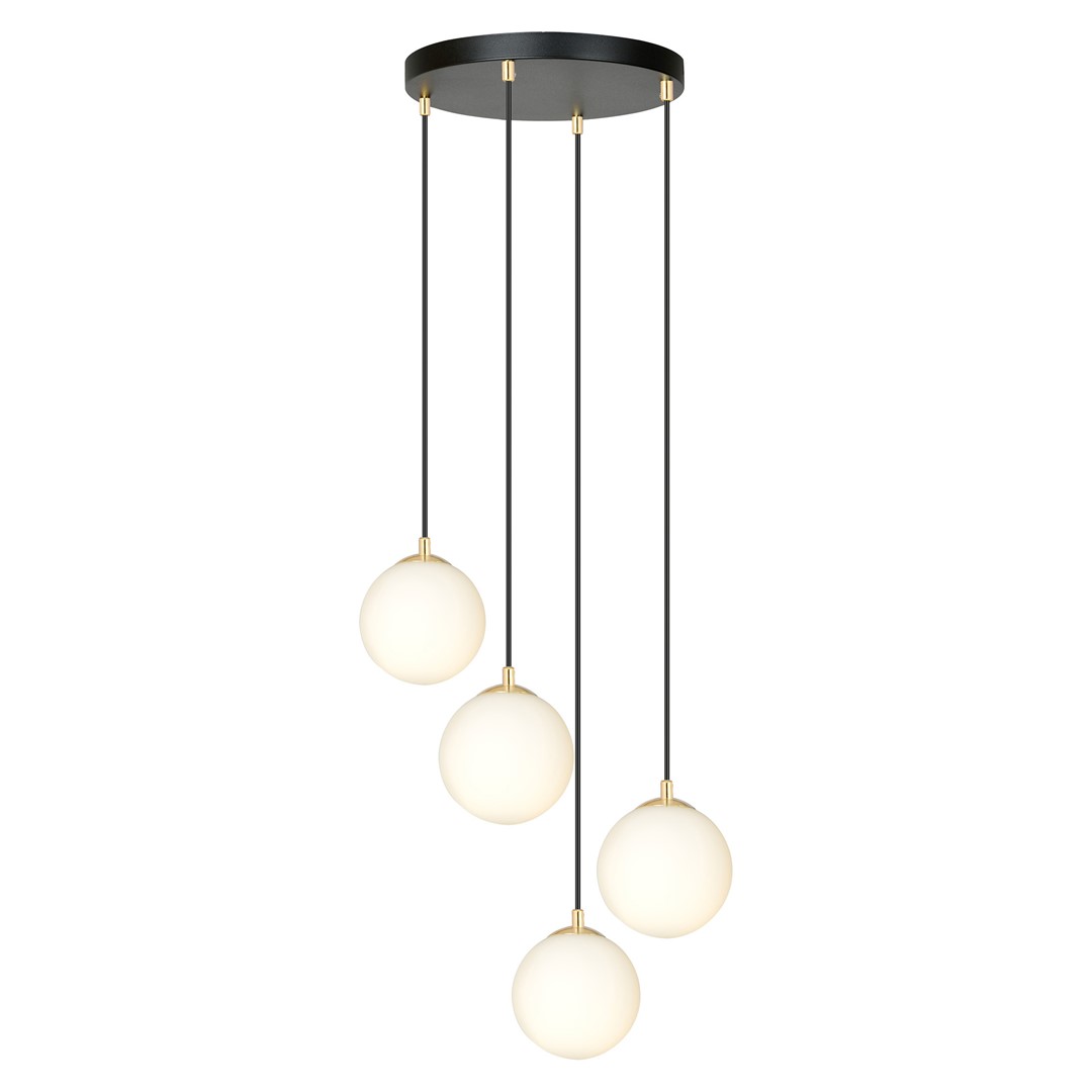 Ryell 4 Light Pendant Lamp, Black, Gold, Opal Glass, 40cm — view 4
