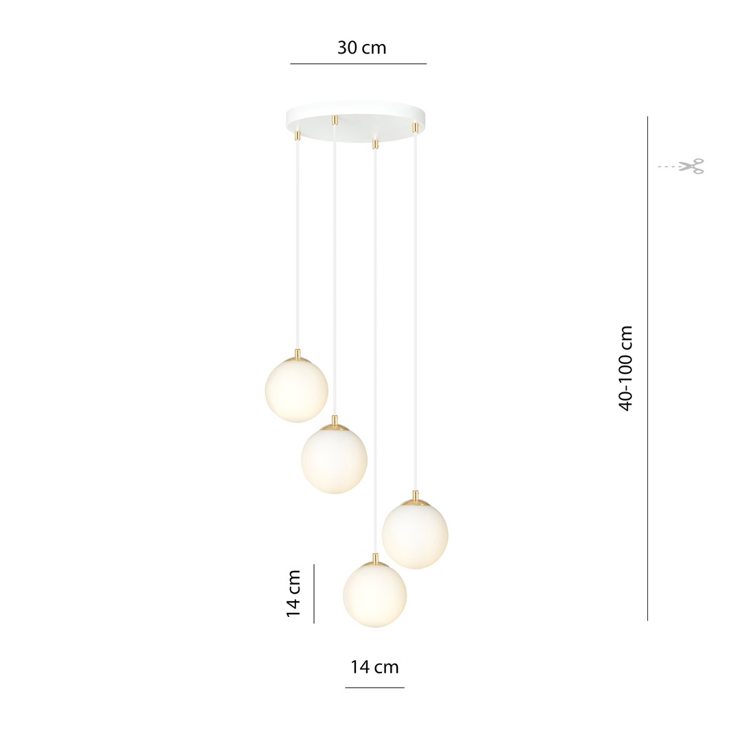 Ryell 4 Light Pendant Lamp, White, Opal Glass, 40cm — view 4