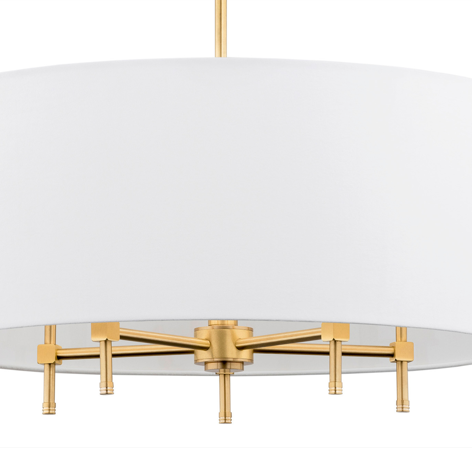 Abano White Drum Chandelier, 5 Lamps, Brushed Brass, 60cm Width — view 2