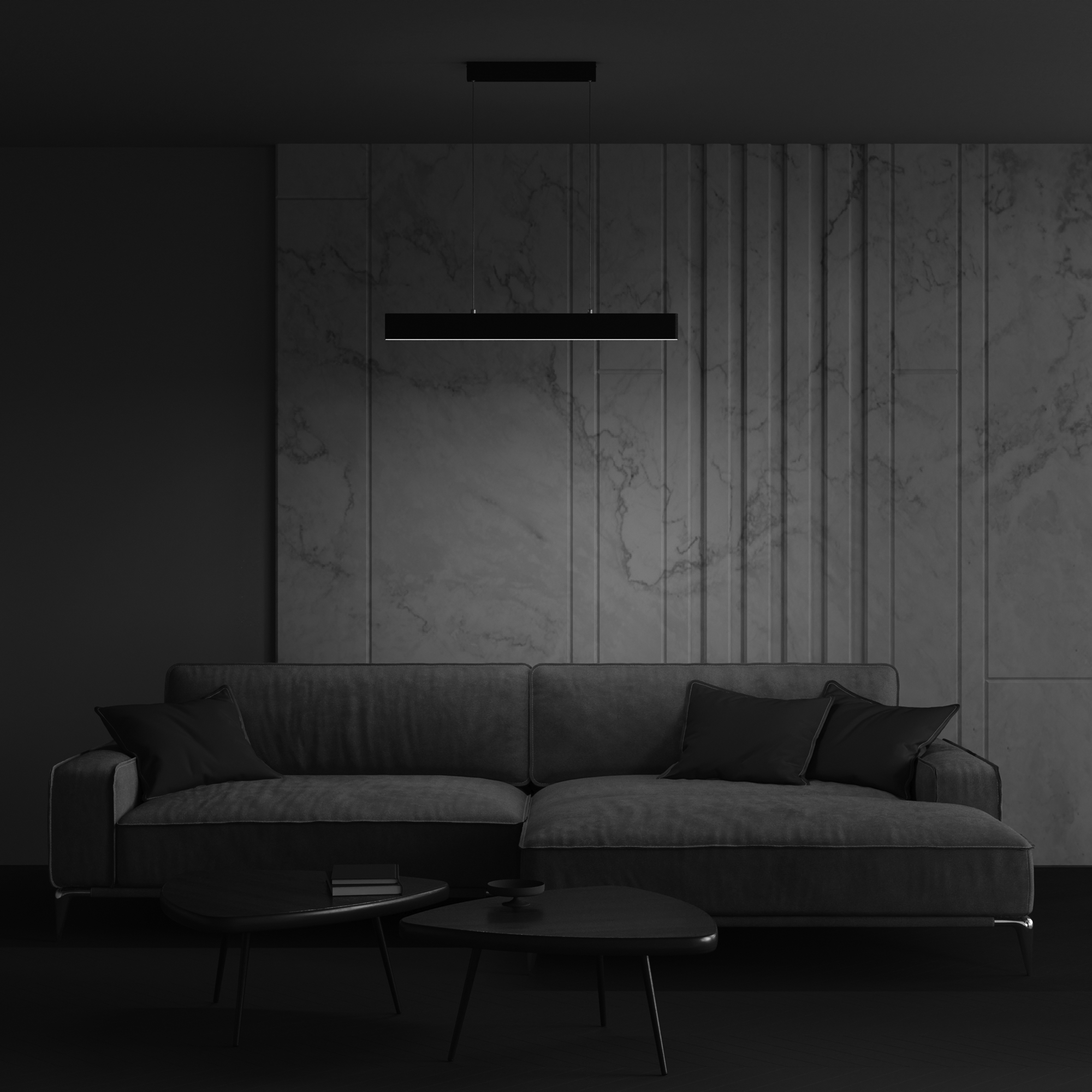 Step LED Linear Pendant Light, Black Metal, 23W, Warm White 3000K, 91cm Length — view 4