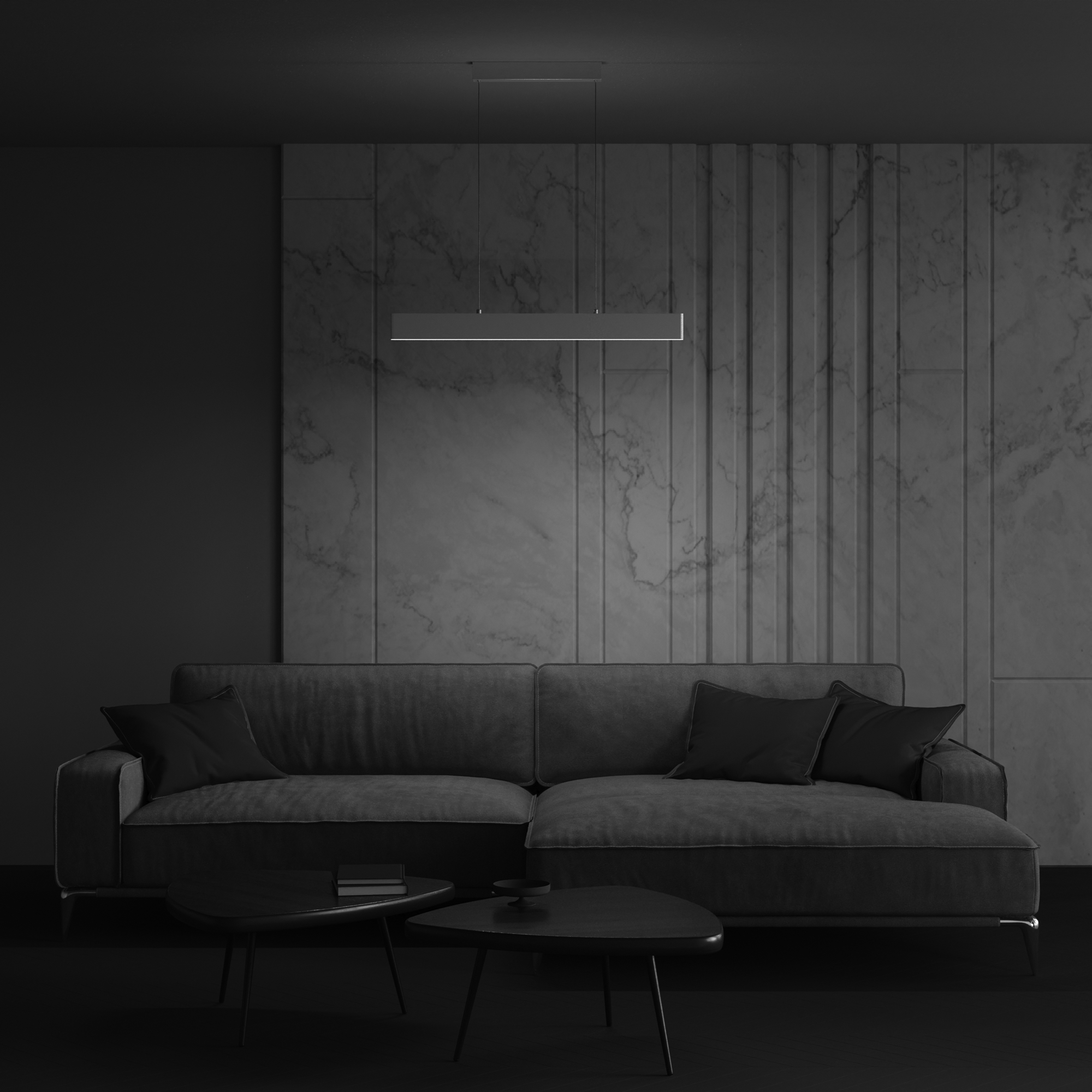 Step LED Linear Pendant Lamp, White Metal, 23W, Warm White 3000K, 91cm Length — view 3