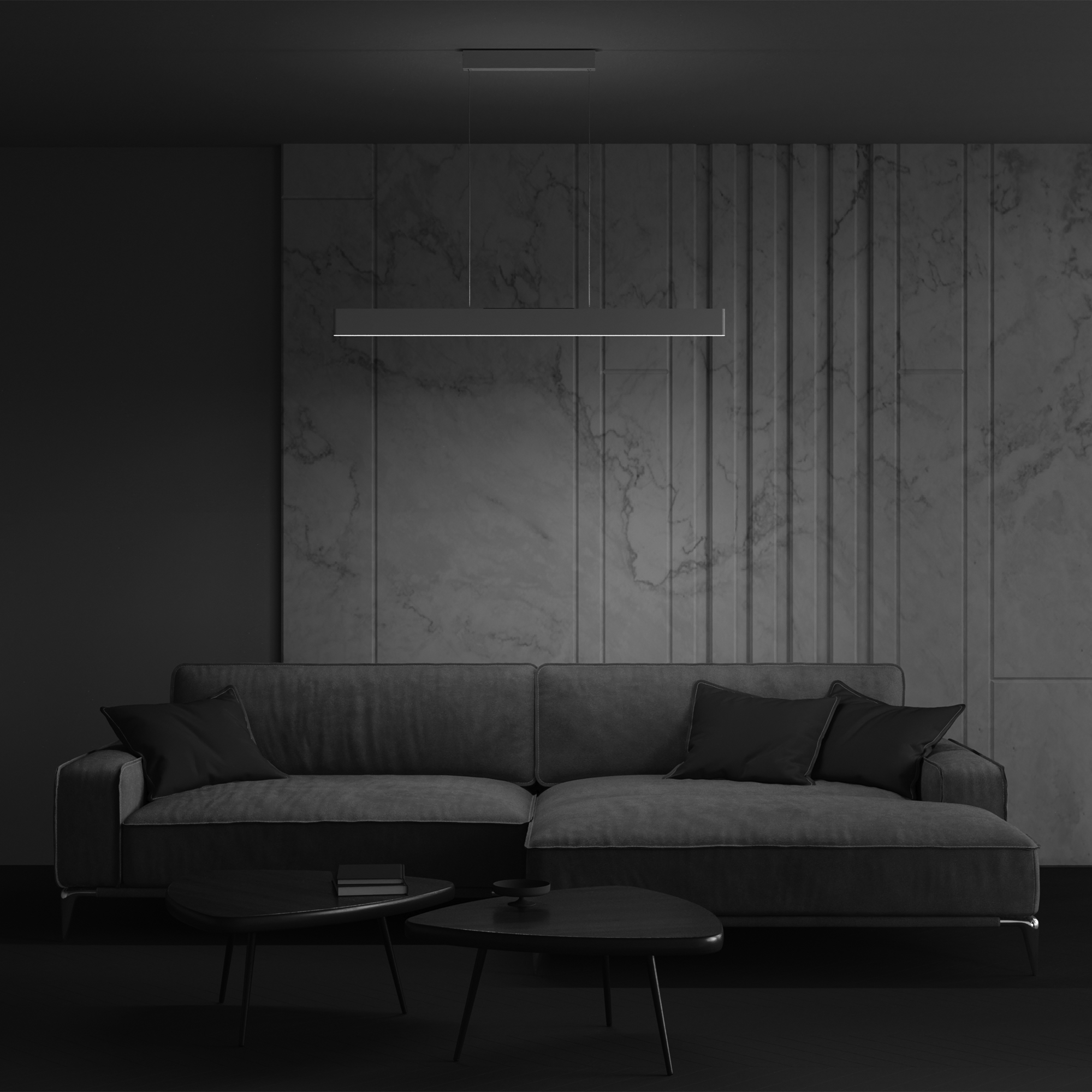 Step LED Linear Pendant Lamp, White Metal, 30W, Warm White 3000K, 118.50cm Length — view 3