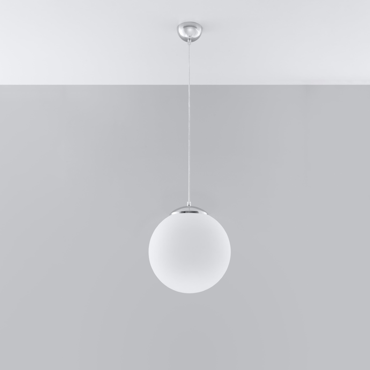 Hugo 30cm Globe Pendant Light, Polished Chrome Metal, White Glass, 1 Lamp