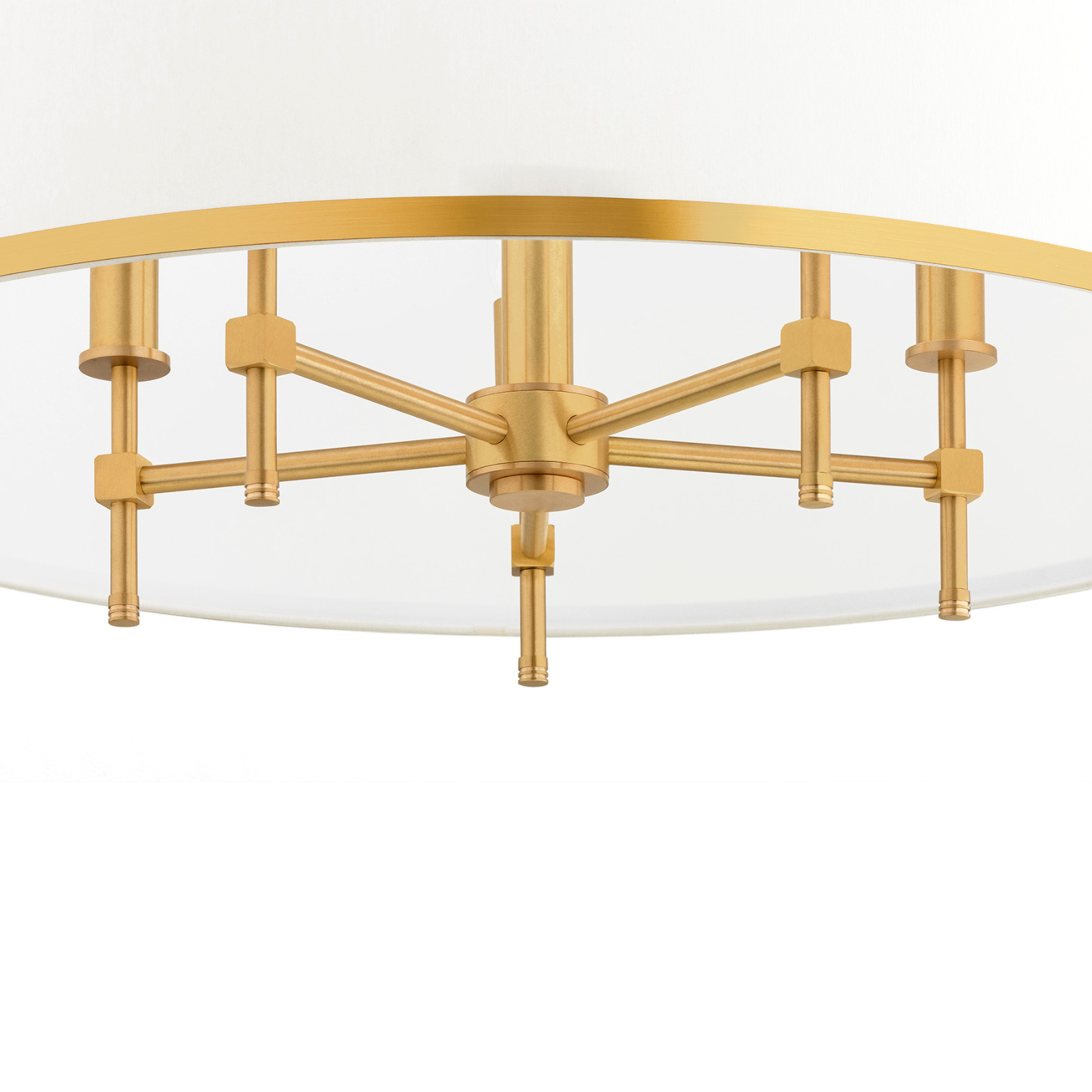 Abano Drum Chandelier, Cream & Gold Round Shade, Brushed Brass, 60cm Width — view 2